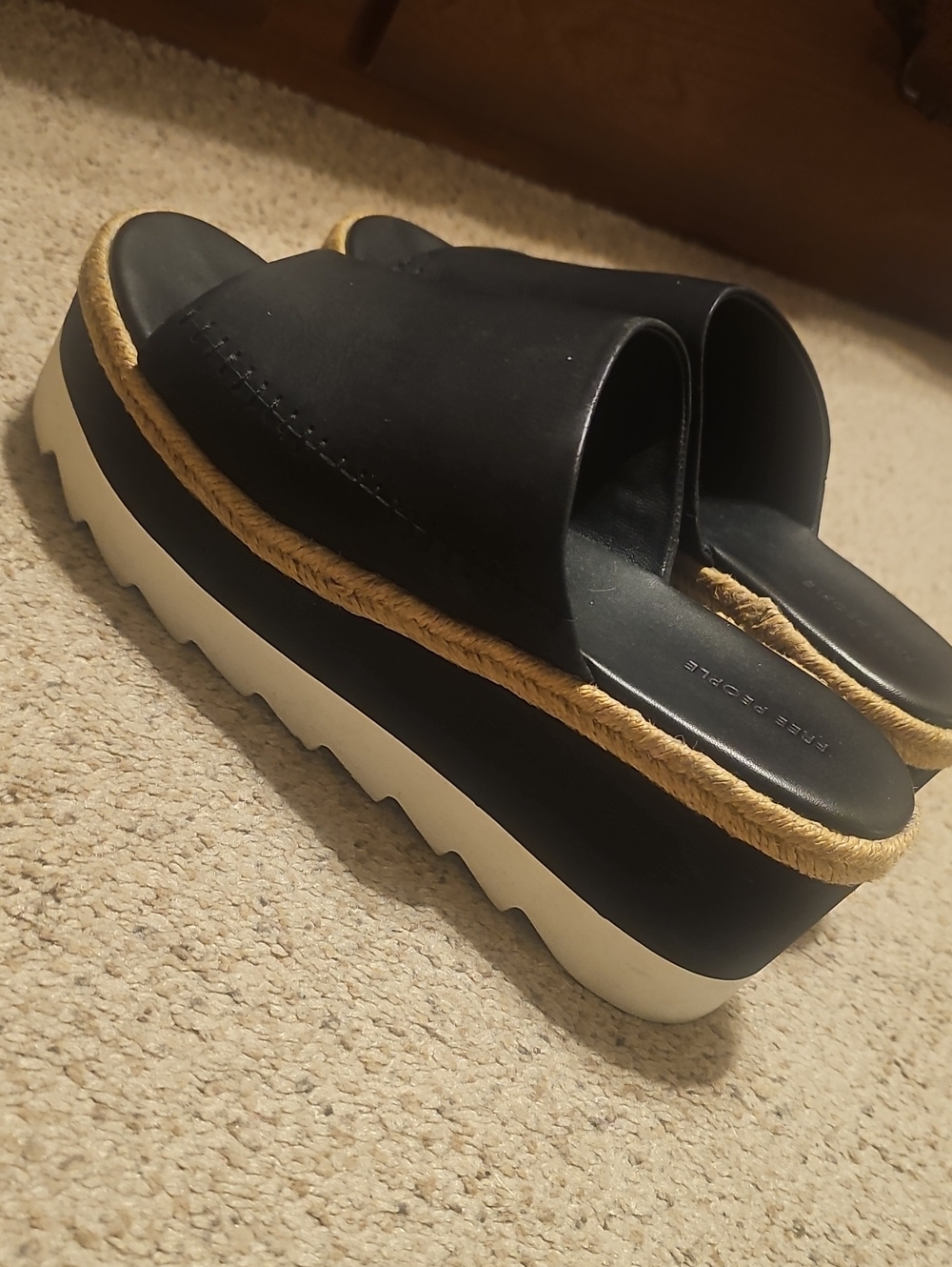 Free People Women’s Black Slide Platform Sandals with Rope Trim
